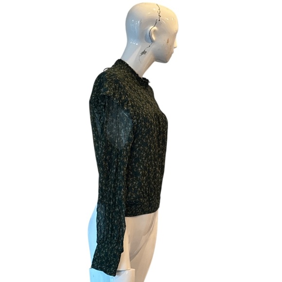 Free People Roma Forrest Green Floral Smocked Mock Nwck Tie Back Blouse Size M - Picture 7 of 13